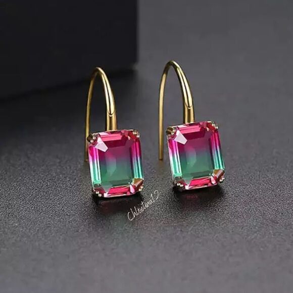 NEW Tourmaline Rhodium Plated Drop Earrings - Picture 8 of 13